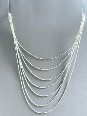 Layered Multistrand Muted Silver Beaded Necklace- Women Jewelry- 39" LIKE NEW